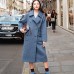 Elegant gray blue Wool Coat plus size Notched Fashion pockets double breasted Wool Coat