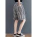 Stylish Black White Plaid Elastic Waist pocket hot pants Summer