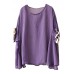 Plus Size Purple O-Neck Patchwork Ruffled Fall Shirt Half Sleeve