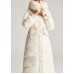 Vintage Beige White Fox collar drawstring Pockets slim fit Winter Duck Down Jackets