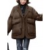 Style Coffee Peter Pan Collar Patchwork Winter Down Coat
