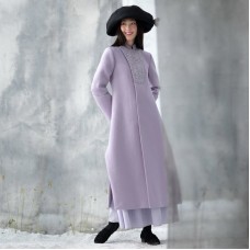 Luxury purple Woolen Coats trendy plus size side open long winter coat embroidery outwear