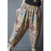 Loose Pockets Elastic Waist Print Linen Harem Pants Summer