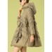 Vintage Khaki hooded zippered Bow Winter Duck Down down coat