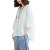 Plus Size White V Neck Patchwork Loose Fall Tops Half Sleeve
