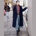 Elegant navy coats plus size clothing Notched maxi coat Elegant pockets double breasted coat