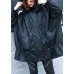 Casual Black hooded Fur collar Warm drawstring Winter Cotton PU