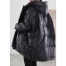 Women Black Hooded drawstring Duck Down Jacket Winter