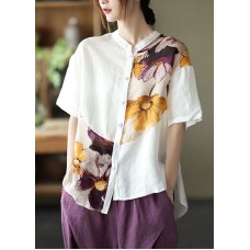 Women White asymmetrical design Print Loose Fall Shirt Half Sleeve