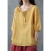 Beautiful Yellow Ruffled Patchwork Linen Shirt Half Sleeve