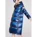 Luxury Blue zippered Pockets Loose Winter Duck Down Coat