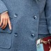 Elegant gray blue Wool Coat plus size Notched Fashion pockets double breasted Wool Coat