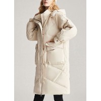 Trendy Beige zippered Pockets Casual Winter Duck Down Jacket