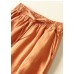 Stylish Orange Pockets elastic waist Drawstring Linen Wide Leg Pants Summer