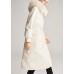 Vintage Beige White Fox collar drawstring Pockets slim fit Winter Duck Down Jackets