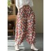 Red Colorblock Tie Waist Print Linen Pants Drawstring Summer