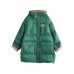 Boho Green zippered Graphic Loose Winter Duck Down Puffer