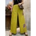 Plus Size Yellow Embroideried Linen Wide Leg Pants Summer