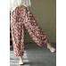 Red Colorblock Tie Waist Print Linen Pants Drawstring Summer