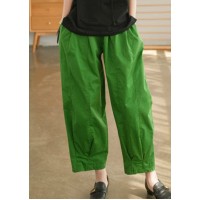 Stylish Green elastic waist drawstring Pockets Cotton harem Pants Spring