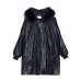 Casual Black hooded Fur collar Warm drawstring Winter Cotton PU