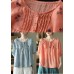 Plus Size Light Blue Grey Button Linen Tops Half Sleeve