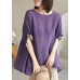 Plus Size Purple O-Neck Patchwork Ruffled Fall Shirt Half Sleeve