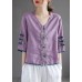 Diy White Button Embroideried Summer Linen Half Sleeve Shirt Top