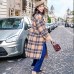 women khaki Plaid Coats plus size Notched Winter coat fine side open pockets wool jackets